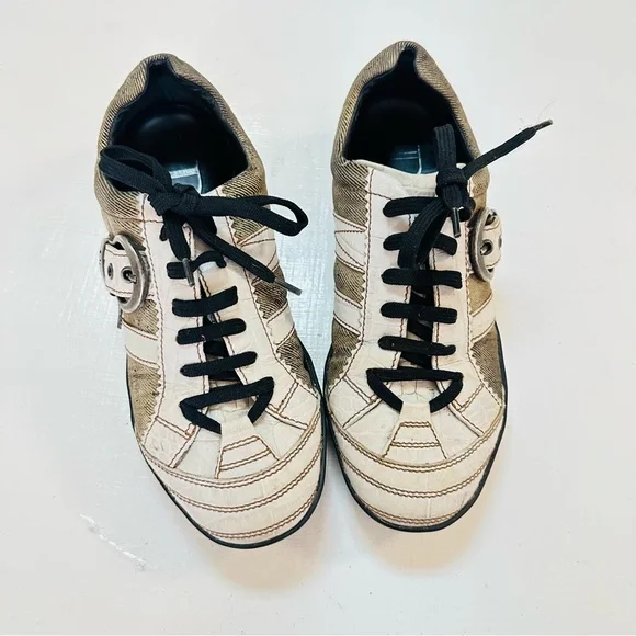 Vintage Womens CHRISTIAN DIOR Sneakers Shoes Monogram Brown Beige siz 36.56.5